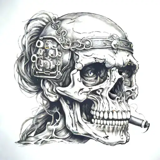 Scary Skull That Has Long Wet Hair And Smoke Coming From His Eyes