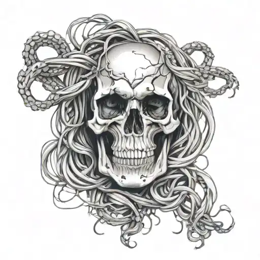 Scary Intimidating Horrific Skull With Long Hair Tangled Together