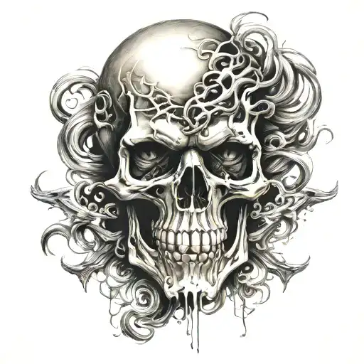 Scary Intimidating Horrific Skull With Long Wispy Hair And Smoke From Eyes