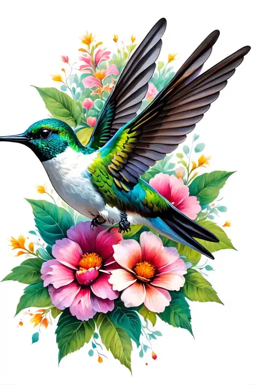 Humming Bird With Flowers