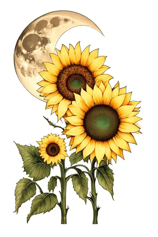 Mom And Daughter Sunflower Tattoo With Moon