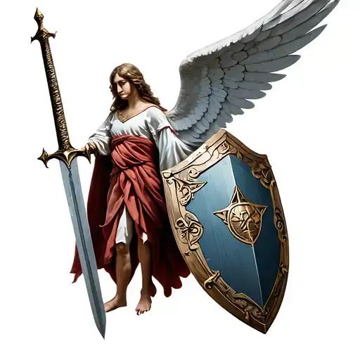 Angel Guardian With A Sword And Shield