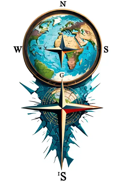 Compass Inside A Shattered World Map
