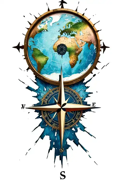 Compass Inside A Shattered World Map