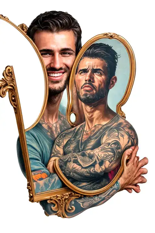 Smiling Man Looks In The Mirror And Sees A Sad Man