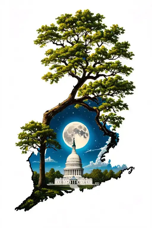 Virginia State Tree And Moon And Washington Dc
