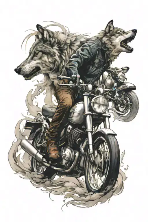 Wolf And Motorbike Riding