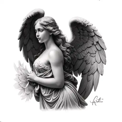 Black And Grey Soft Shaded Pretty Angel
