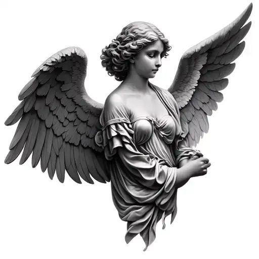 Black And Grey Soft Shaded Pretty Angel