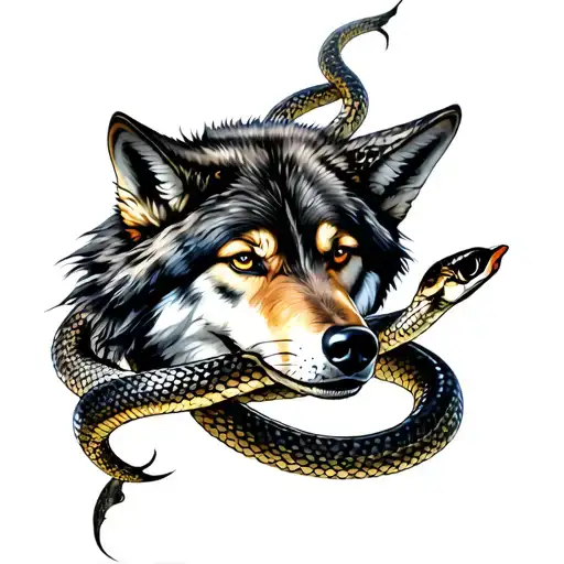 Snakes Wraps Around Wolf