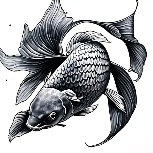 Black And Grey Soft Shaded Koi Fish