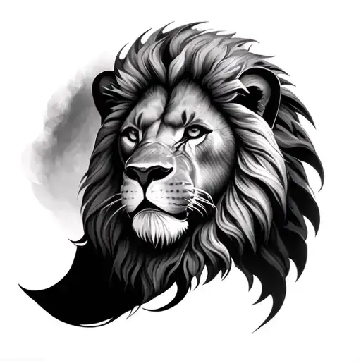 Black And Grey Soft Shaded Lion Head