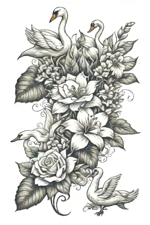 Flowers And Swans