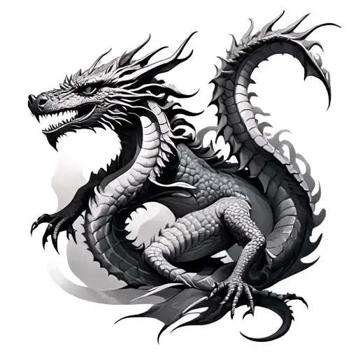 Black And Grey Soft Shaded Dragons