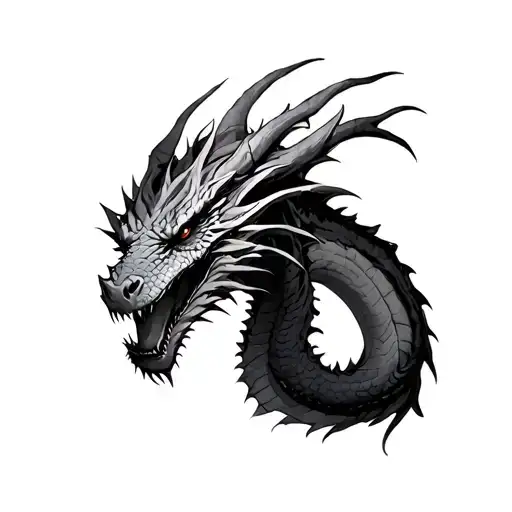 Black And Grey Soft Shaded Mid Evil Dragon