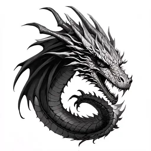 Black And Grey Soft Shaded Mid Evil Dragon