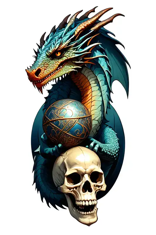 Dragon Holding A Viking Skull And A Orb