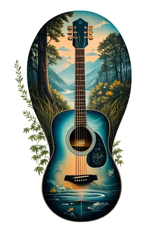 Accoustic Guitar Surrounded By Nature Scene