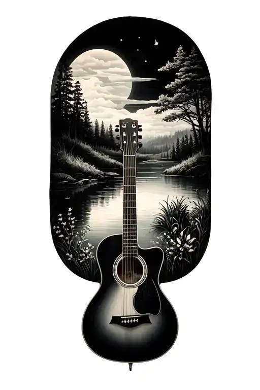 Accoustic Guitar Surrounded By Nature Scene