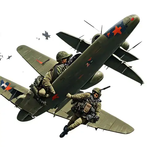 Soldiers Fighting Callendo Guerra And Chaos Aircraft