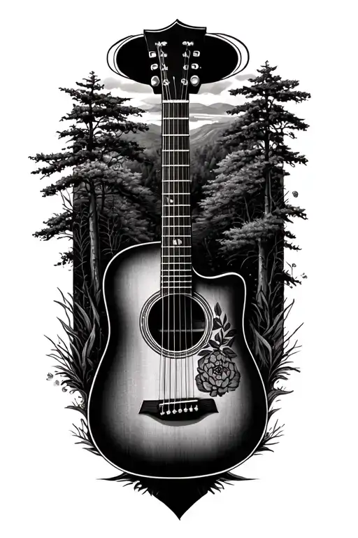 Accoustic Guitar Surrounded By Nature Scene