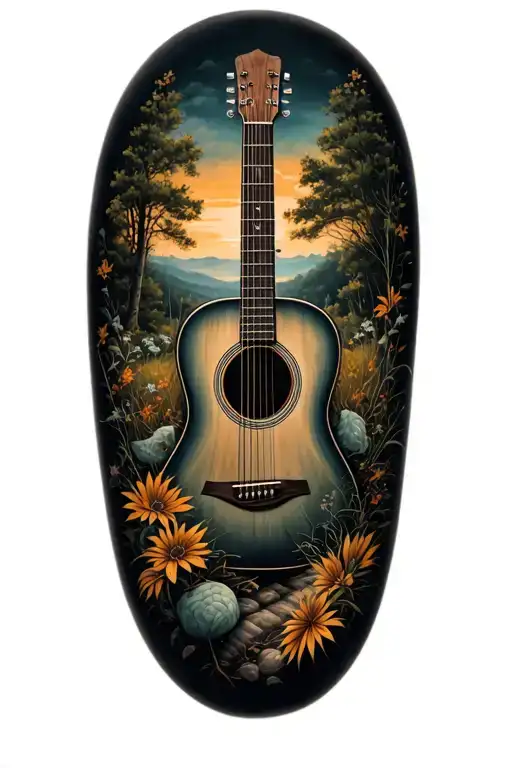 Accoustic Guitar Surrounded By Nature Scene