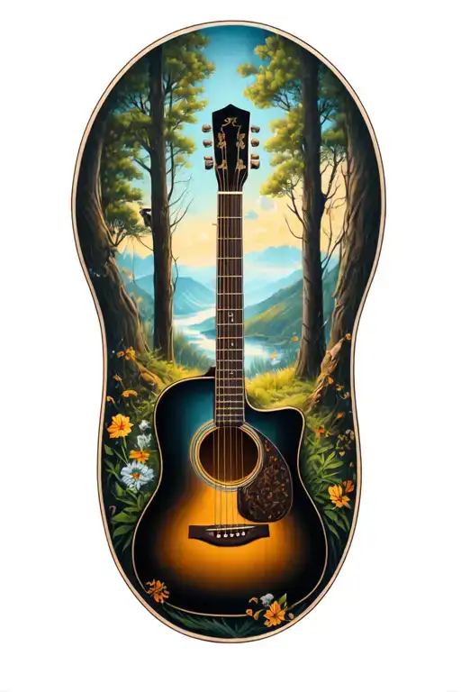 Accoustic Guitar Surrounded By Nature Scene
