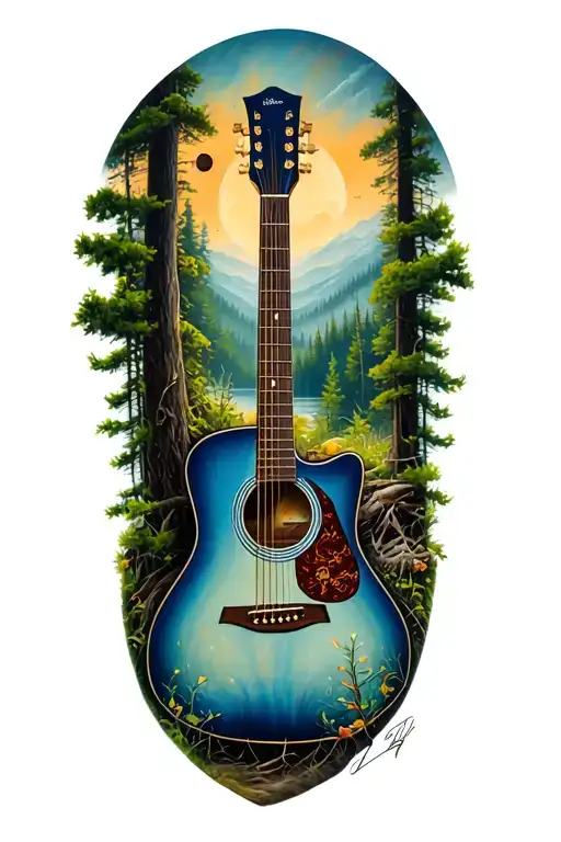 Accoustic Guitar Surrounded By Nature Scene