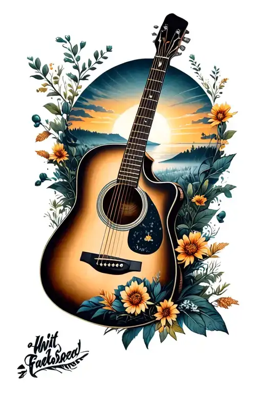 Accoustic Guitar Surrounded By Nature Scene