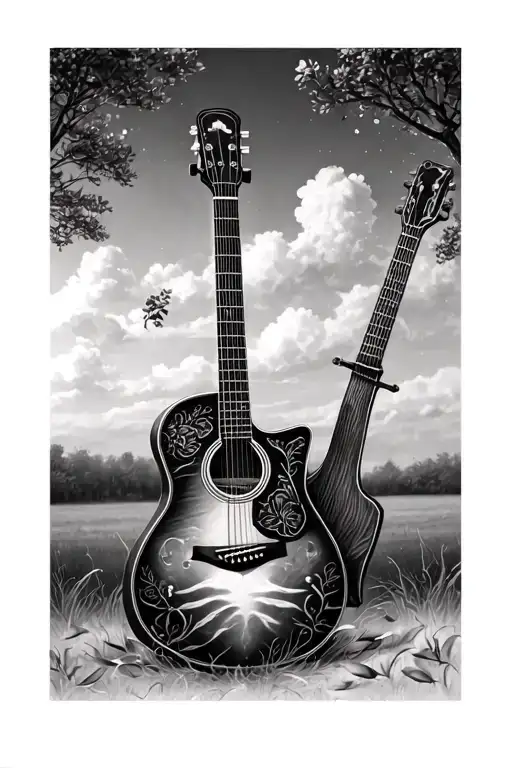 Accoustic Guitar Surrounded By Nature Scene