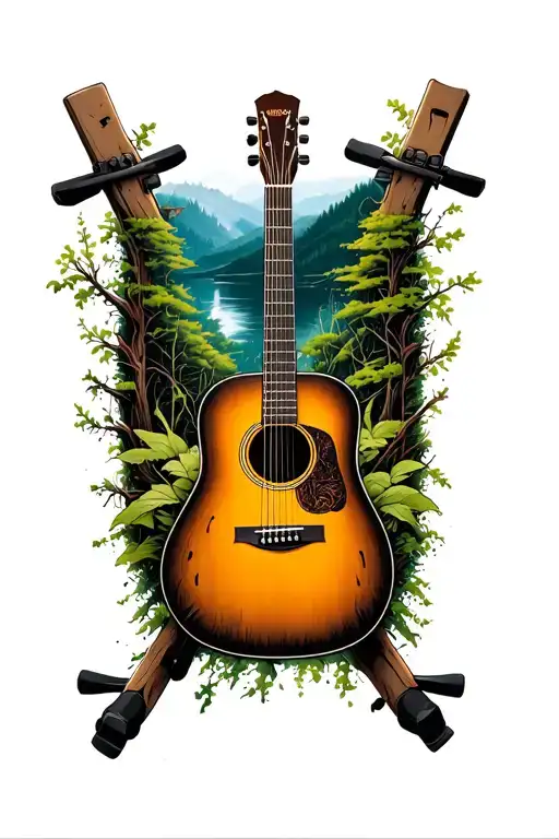 Accoustic Guitar Surrounded By Nature Scene