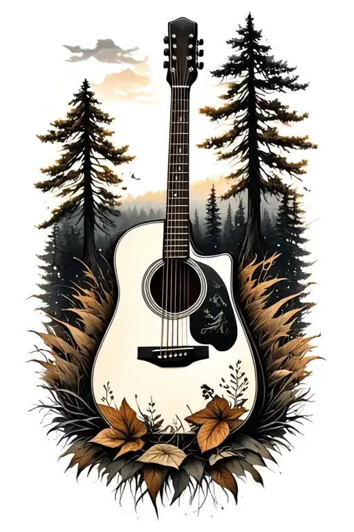 Accoustic Guitar Surrounded By Nature Scene