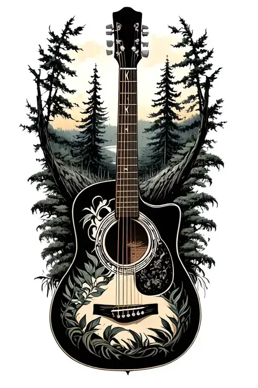 Accoustic Guitar Surrounded By Nature Scene