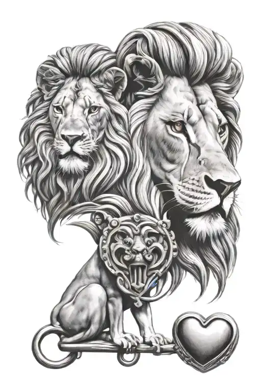 Lion And Daughter With Heart Shaped Lock