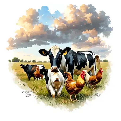 Old Farm With Cows N Chickens