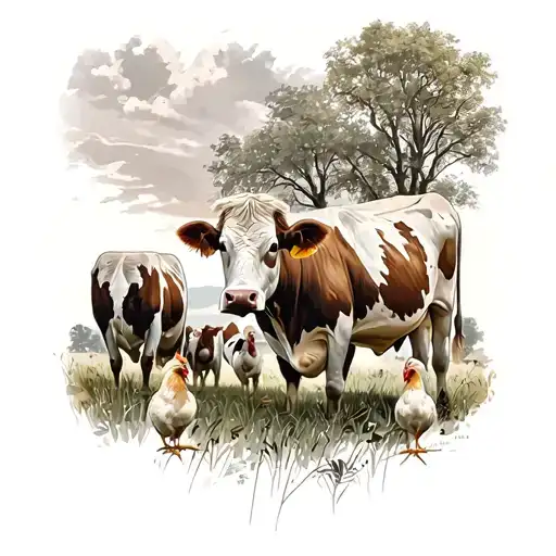 Old Farm With Cows N Chickens