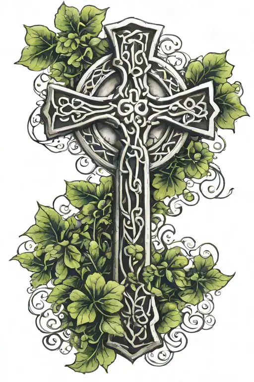 Celtic Cross With A Vine Of Shamrocks Over It