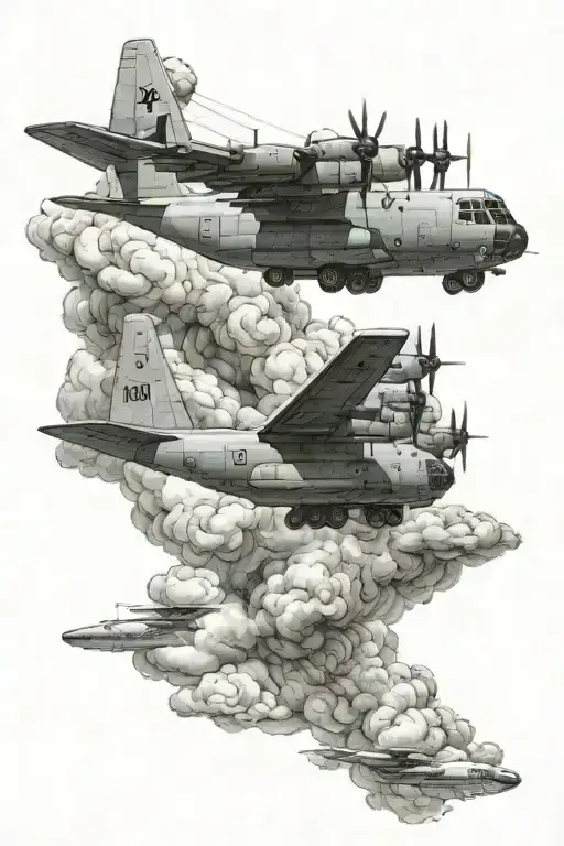 C 130 Aircraft Flying Through Clouds