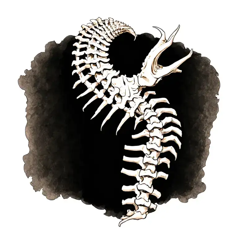 Half-animal Spine Tattoo Design Featuring