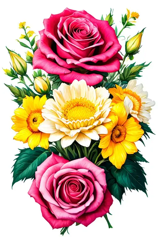 Roses Chrysanthemum Daffodils Bouquet
