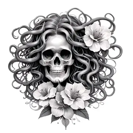 Medusa With Skulls And Flowers