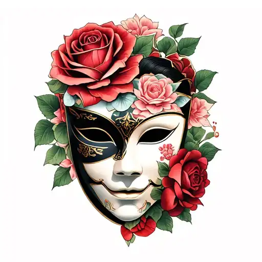 Japanese Masks With Rose