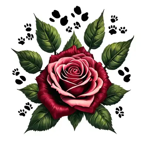 Paw Prints And Roses Wrapped Together