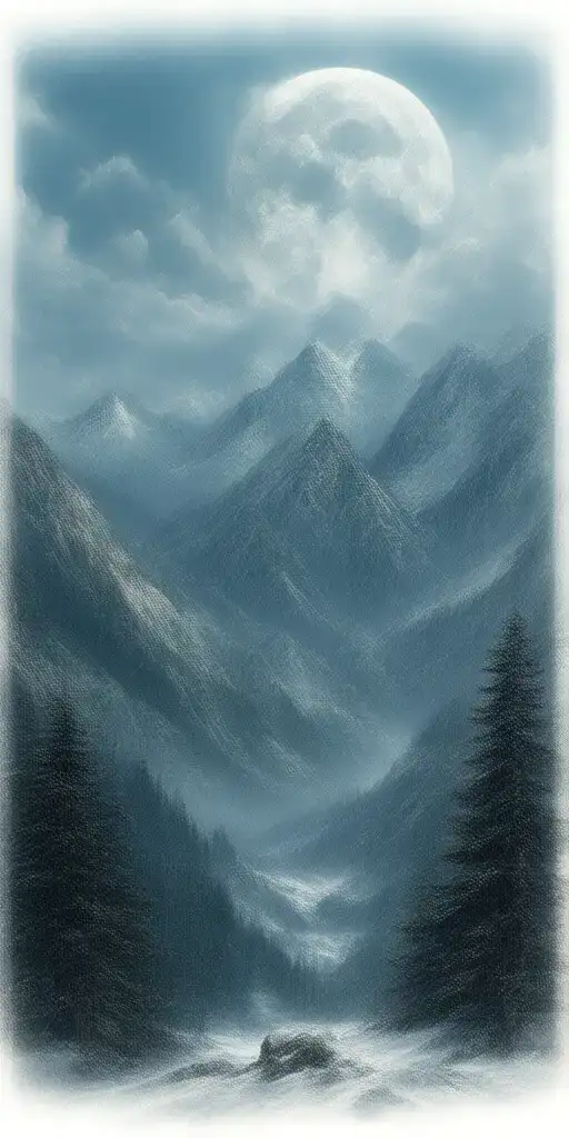 Massive Forest Landscape With Huge Mountains Moon In The Background