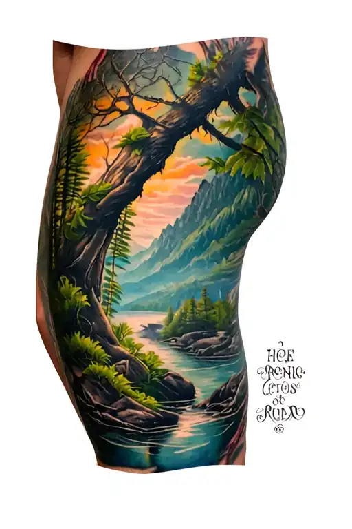 Nature Thigh Tattoo That Wraps Around