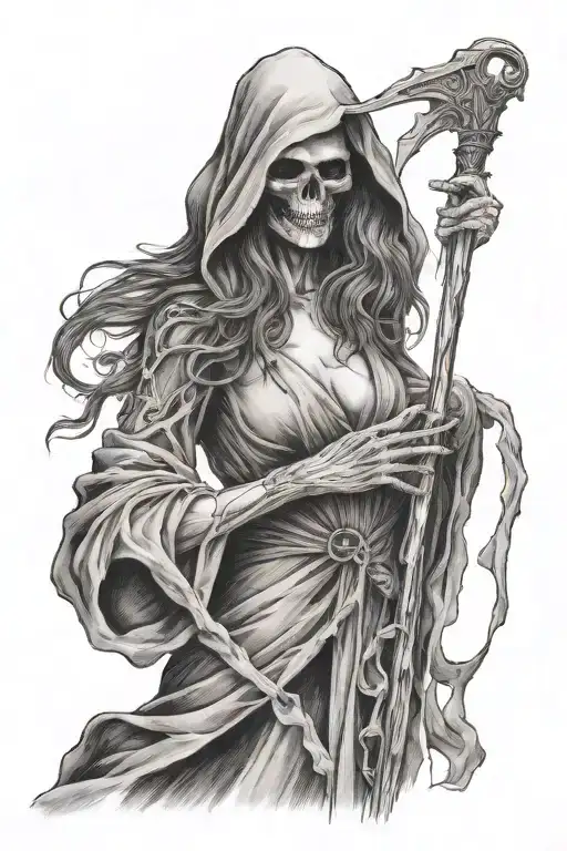 Grim Reaper Sexy Faceless Woman With Flowing Hair