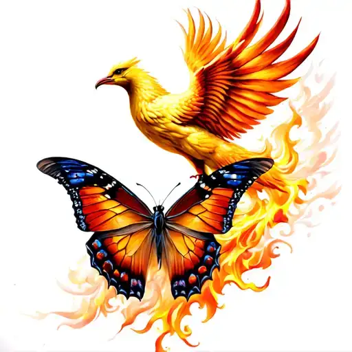 Butterfly And Phoenix Rising From The Ashes