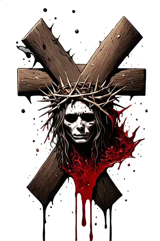 Cross With Crown Of Thorns Bleeding