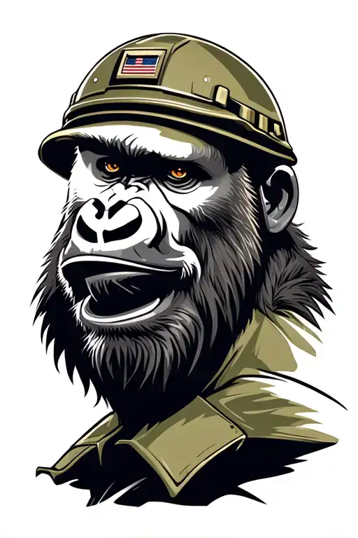 Military Gorilla Wearing A Helmet