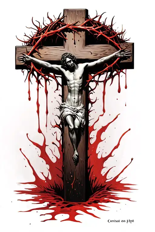 Christian Cross With Crown Of Thorns Bleeding